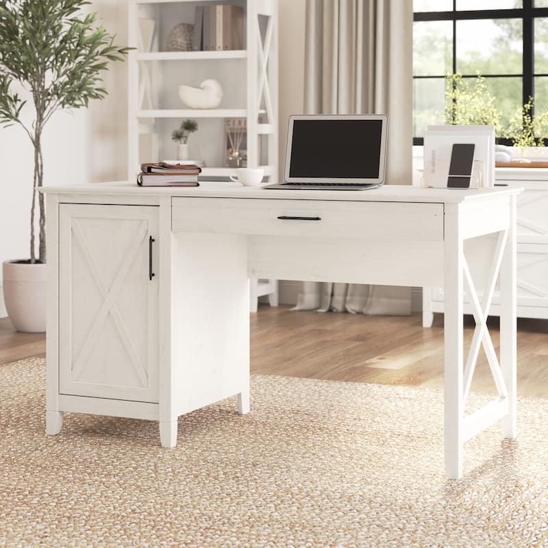 Key West 54W Computer Desk with Storage by Bush Furniture - Linen White Oak