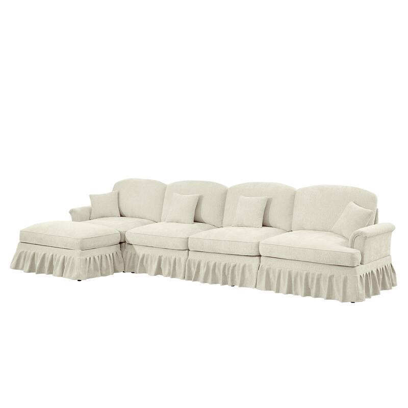 GDFStudio - Classic L-Shaped Chenille 4-Seater 137.8" Sectional Sofa with Ottoman
