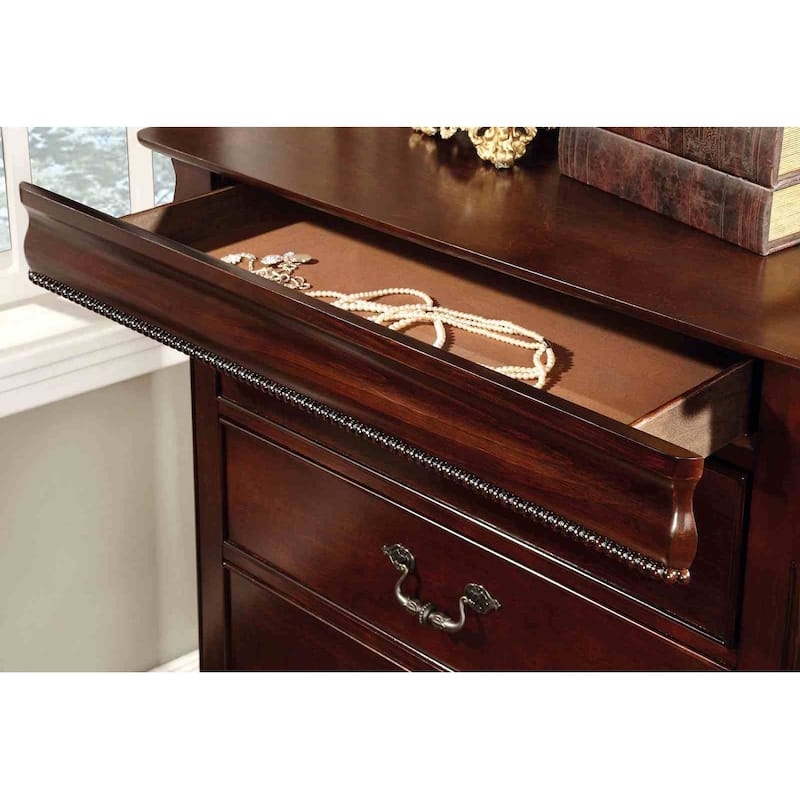 Cherry Finish Traditional Bedroom Furniture Set Bed Nightstand Dresser Mirror Chest