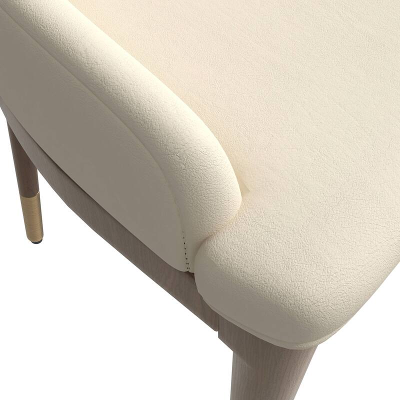 Dining Chair Upholstered in Leather with Rubberwood Frame Set of 2 Side Chair High Back and Gold Accent Legs