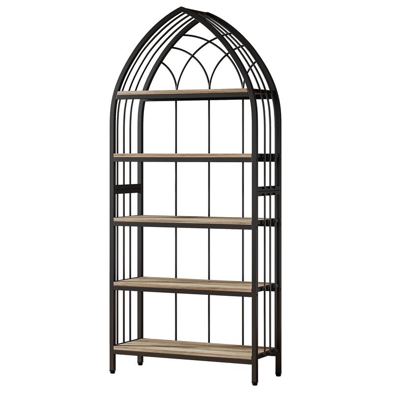 5-Tier Bookshelf Bookcase with Unique Bow Design Top for Home Office, Open Display Storage Shelf for Living Room
