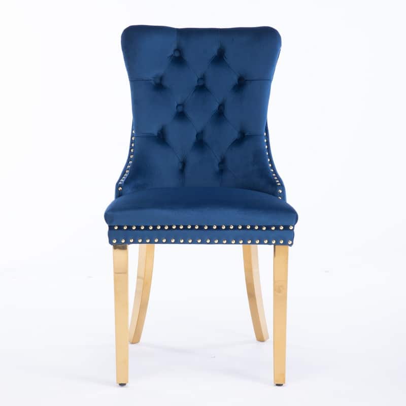 Modern Tufted Dining Chairs with Golden Legs,Velvet Dining Chairs Set of 2