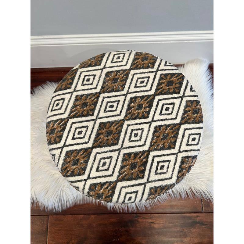 HERAT ORIENTAL Wooden Round Upholstered Cloth Stool