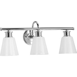 Ashford Collection 3-Light Polished Chrome Opal Glass Farmhouse Bath Vanity Light