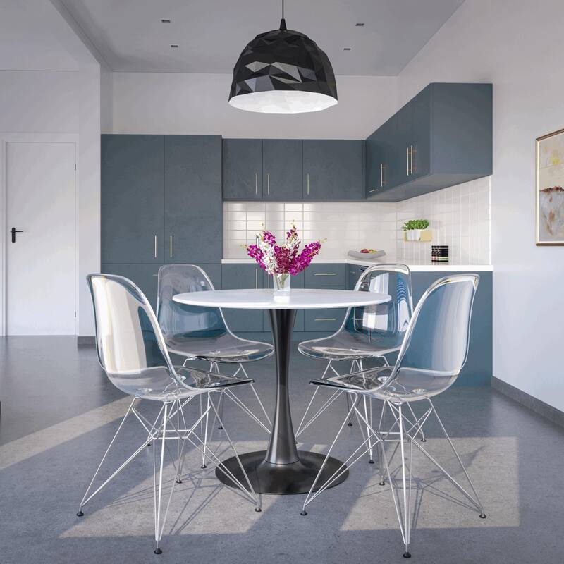Bristol 35 Inch Mid Century Modern Round Dining Table, Wood Top & Glossy Iron Pedestal Base for Kitchen & Dining Room