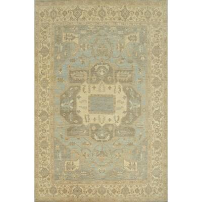 Geometric Oushak Vegetable Dye Area Rug, Medallion Geometric Carpet - 12' 7'' X 9' 0''