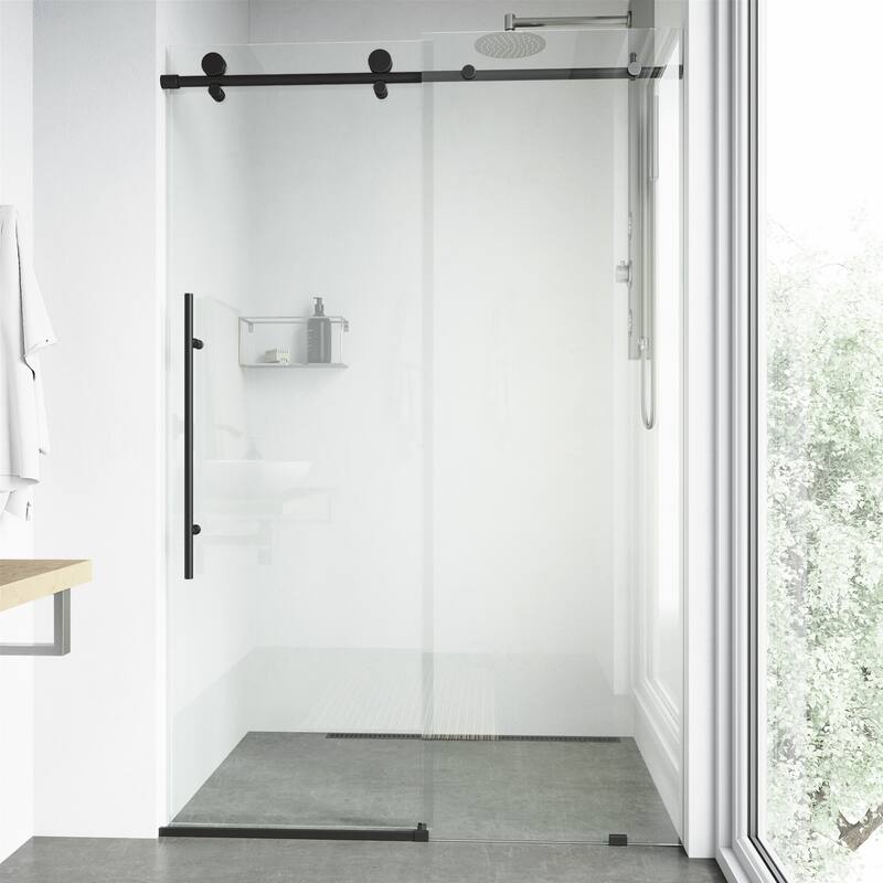VIGO Elan E-Class Frameless Sliding Shower Door - 60" to 64" W x 76" H - Matte Black
