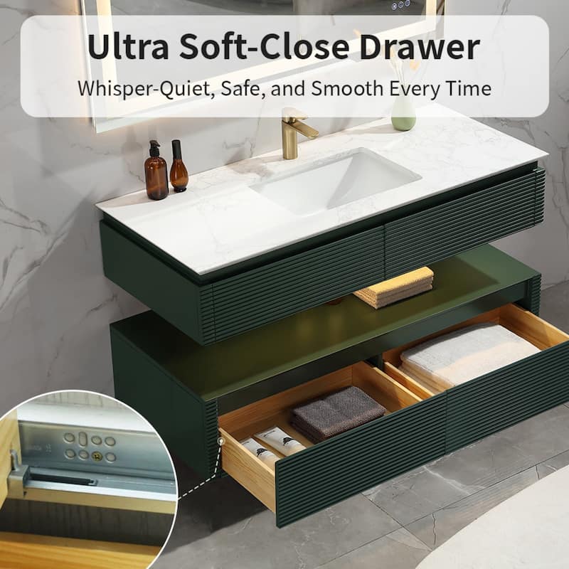 Modland 36''/48'' Floating Bathroom Vanity with ETL-Certified LED Lighting, Soft-Close Drawers & Waterproof, Green