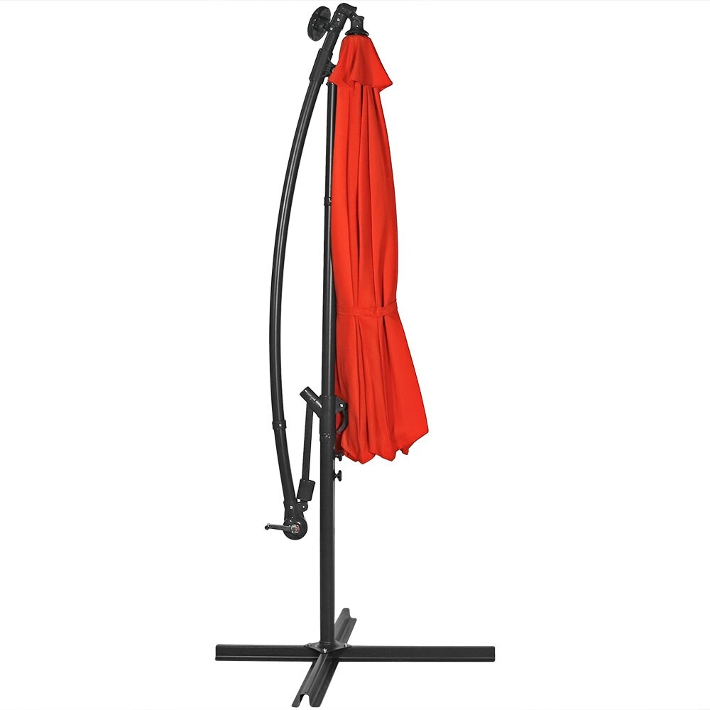 Shop Sunnydaze Burnt Orange 10 Foot Offset Solar Led Umbrella Cantilever And Crank 10 Ft Overstock 24089149
