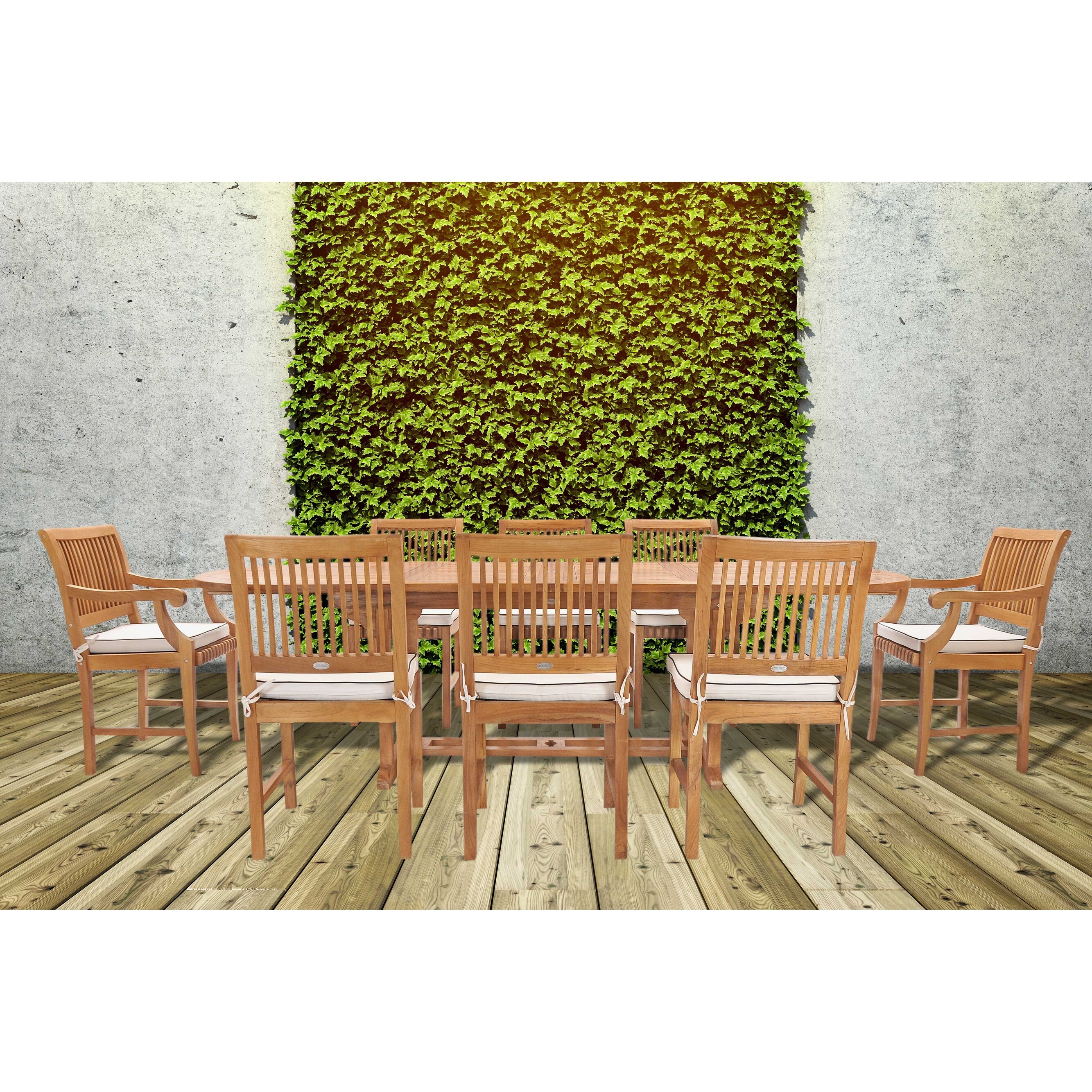 Shop Chic Teak 9 Piece Teak Wood Castle Patio Dining Set Including Oval Extension Table 6 Side Chairs And 2 Arm Chairs Overstock 31299761