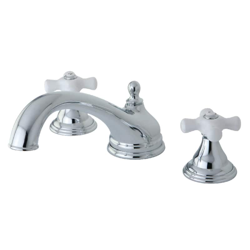 Kingston Brass Vintage Deck Mounted Roman Tub Filler with Cross - Polished Chrome