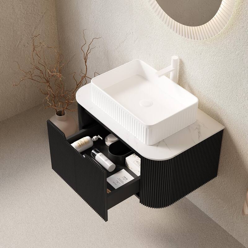 Wall Mounted Bathroom Vanity with White Rectangular Ceramic Basin