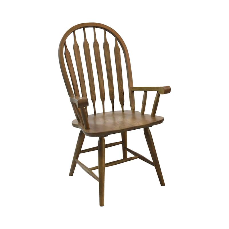 Colonial Solid Oak Arrow Back Arm Chair, Weathered Chestnut (Set of 2)