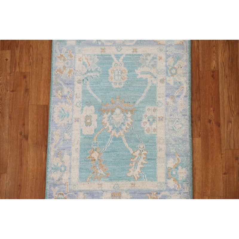 Hand Knotted Oriental 100% Wool Carpet Transitional Floral Navy Blue & Blues Oushak Area Rug - 2' 11'' X 2' 0''