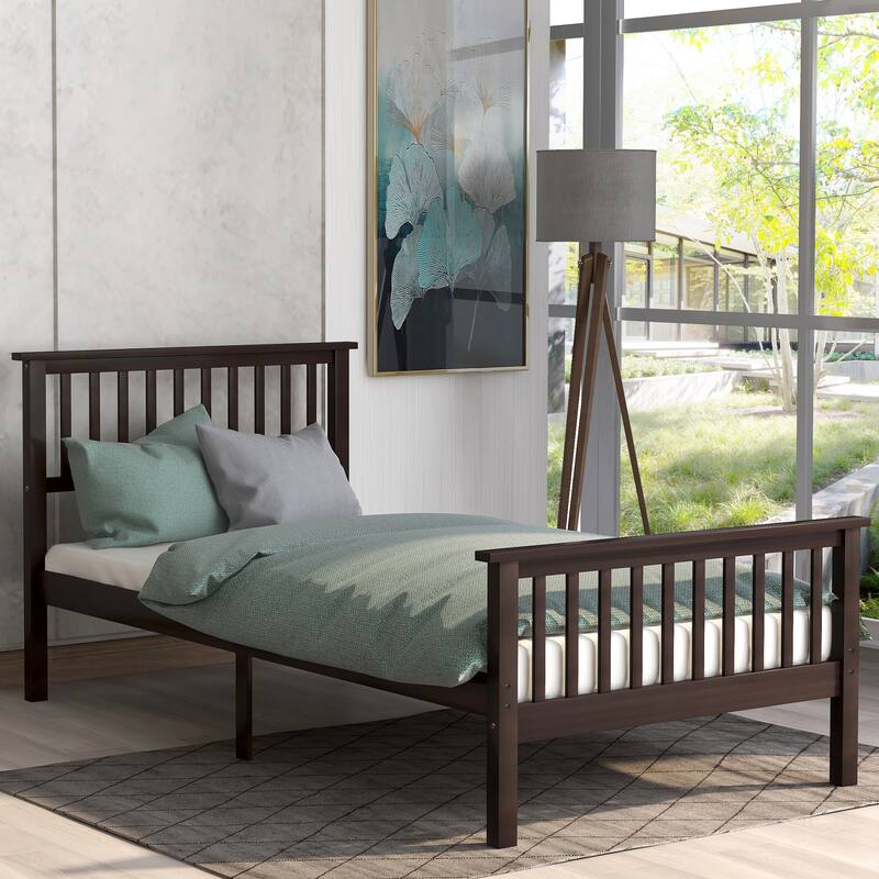 Solid Pine Wood Platform Bed with Headboard and Footboard Sturdy
