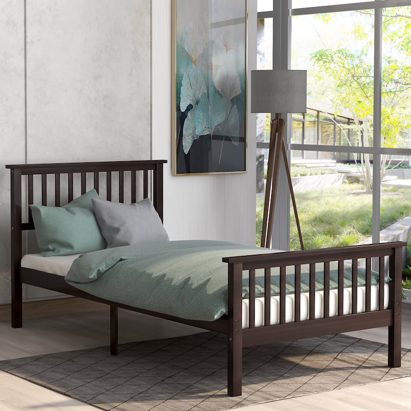 Stylish Twin Pine Wood Bed Frame - Durable Platform Bed with Elegant Headboard
