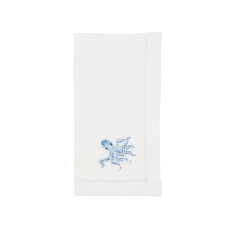 Ocean Treasures Embroidered Octopus Napkin (Set of 6) - 20"x20" - 20"x20" - White - Set of 6