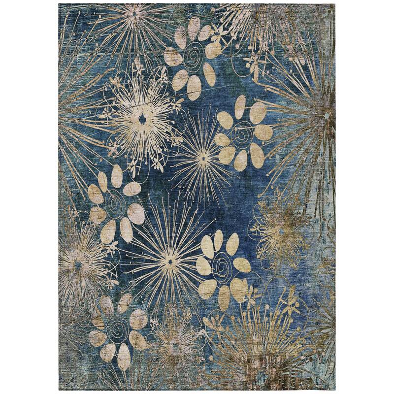 Machine Washable Indoor/ Outdoor Floral Geo Chantille Rug