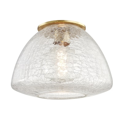 Mitzi by Hudson Valley Maya 1-light Aged Brass Large Flush Mount, Clear Crackle Glass