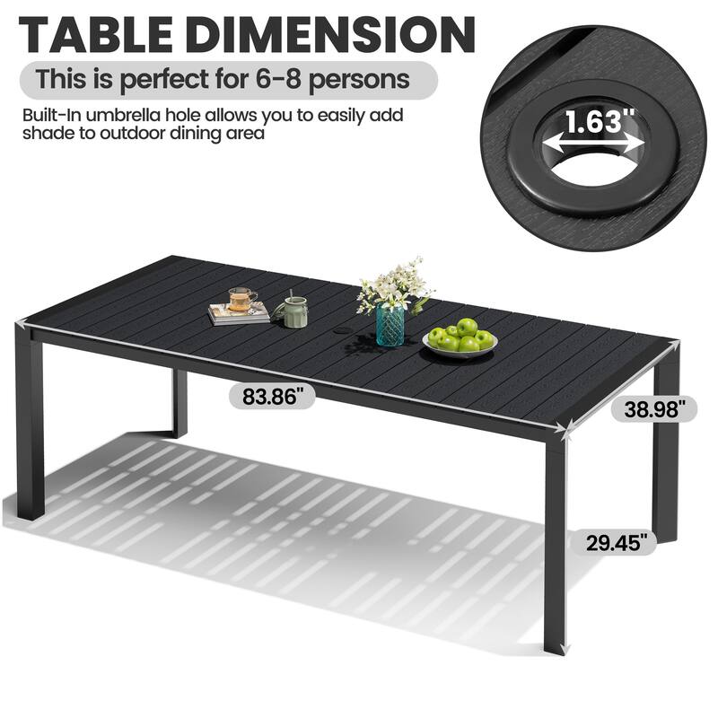 7-Piece Outdoor Aluminum Patio Dining Table with Umbrella Hole and Folding Dining Chair Set