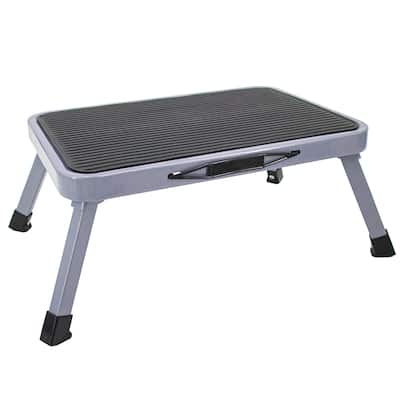 Metal Step Stool - Portable Folding Foot Stool - Non-Slip, Compact, 330lbs Capacity, Heavy Duty One Step Ladder for Kitchen
