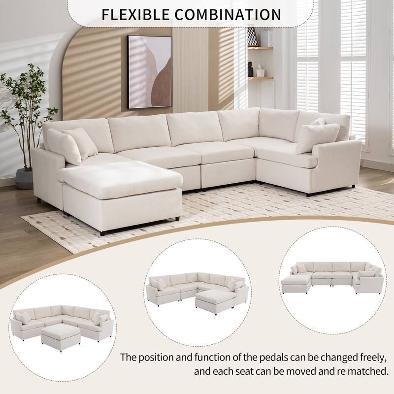100.4'' Roomy U-Shaped 6-Seat Sectional Sofa with Removable Ottomans and Easy-Clean Cushions for Living Room
