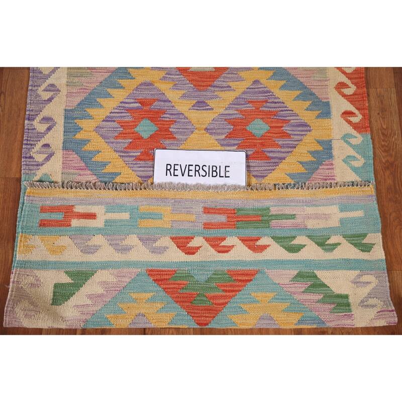 Multi-Color Southwestern Kilim Accent Rug Hand-Woven Wool Carpet - 3'1"x 4'9"