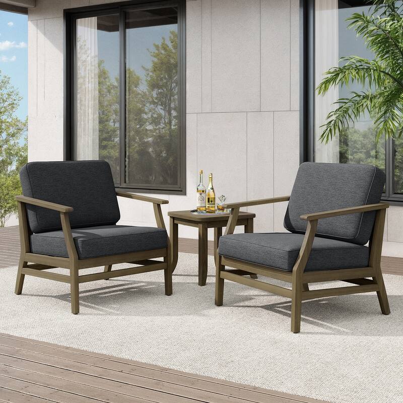 Teak Outdoor Bistro Set with Weather-Resistant Cushions (3-Piece Set) - Natural/Dark Grey