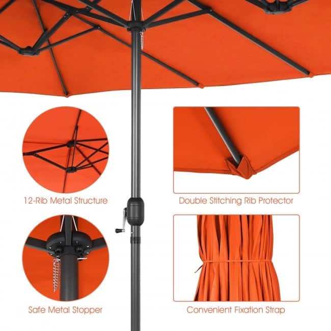 15 Feet Patio Double-Sided Umbrella with Hand-Crank System - 15.4' x 9.2' x 8.0' (LxWxH)