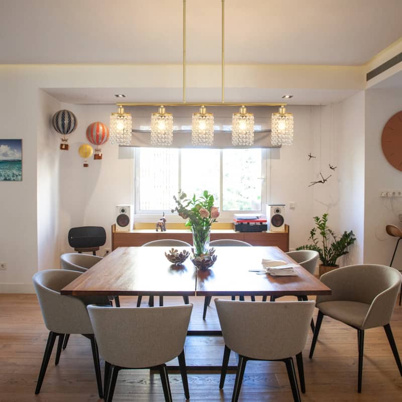 5-Light Modern Pendant Light with Crystal Shade for Dining Room