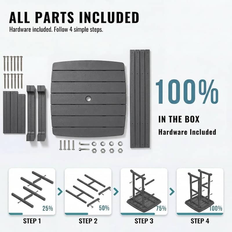 HDPE Bar-Height Outdoor Patio Pub Table, 42.1" Square High Top Bistro Table with Umbrella Hole, Weather-Resistant Slatted Top