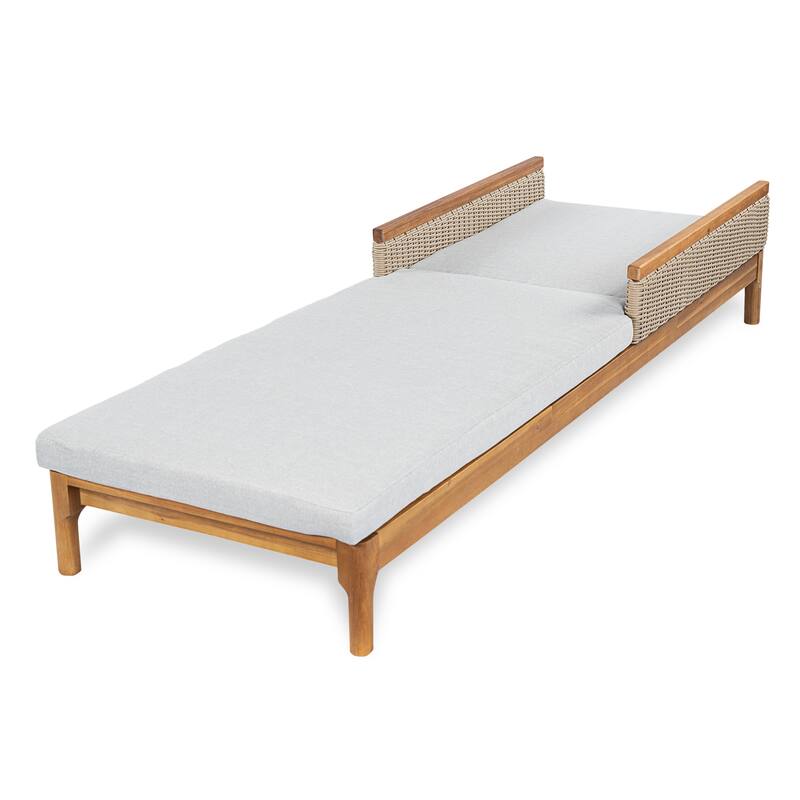 Christopher Knight Home - Solid Acacia Wood Outdoor Chaise Lounge with 4-Position Adjustable Backrest & Woven Rattan Accents