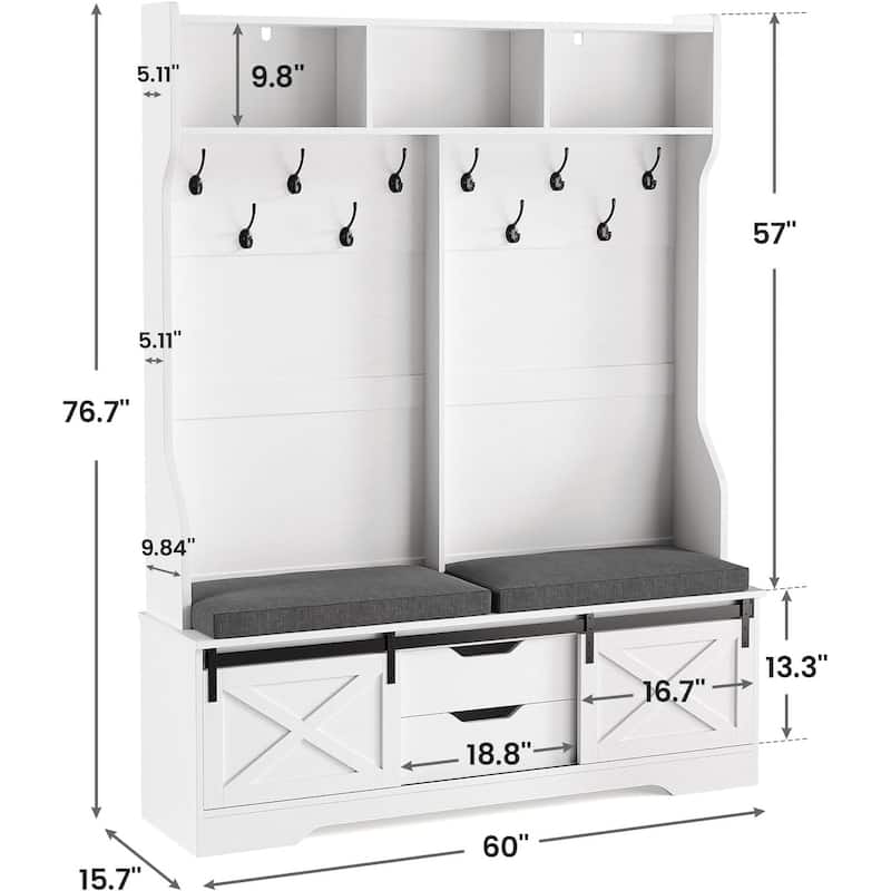 Hall Tree With Bench And Shoe Storage Coat Rack Barn Door