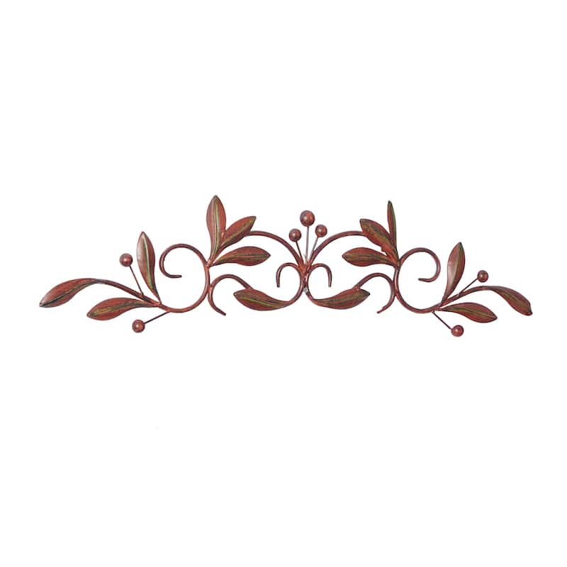 Metal Leaf Home Wall Decor with Scrolled Vine - Green or Red - Roche River Decor