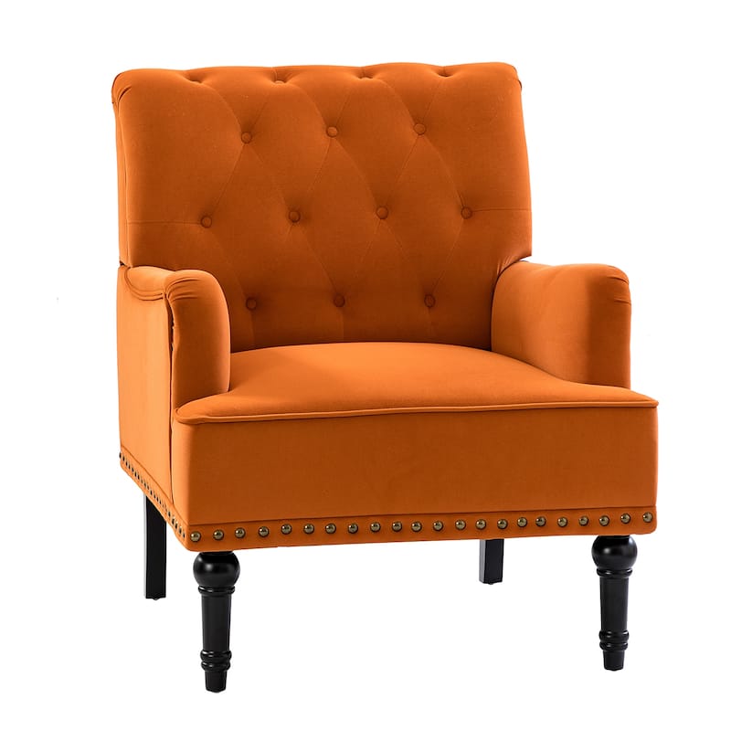 Geltrude Transitional Upholstered Button Tufted Club Chair with turned wooden Legs by HULALA HOME
