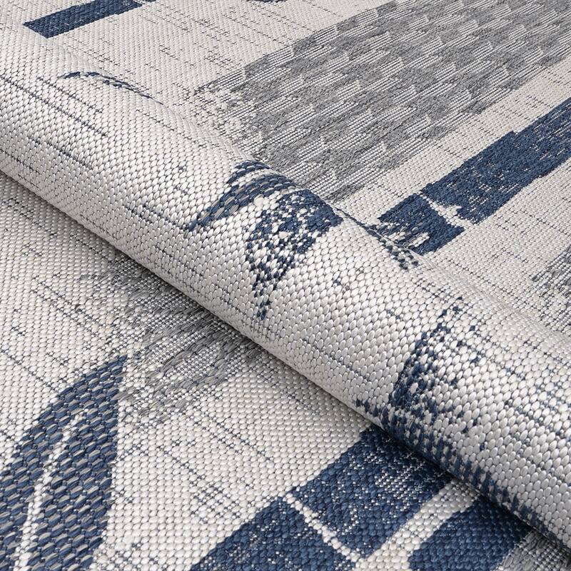 Sebille Bamboo Ivory- Blue Indoor/ Outdoor Area Rug