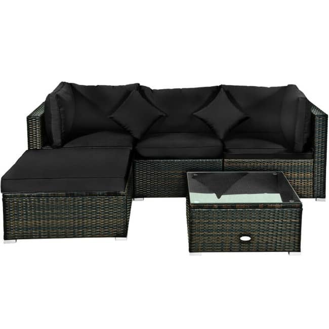 5 Pcs Outdoor Patio Rattan Furniture Set Sectional Conversation with Cushions - 29.5'' x 29.5'' x 25.5'' (L x W xH)