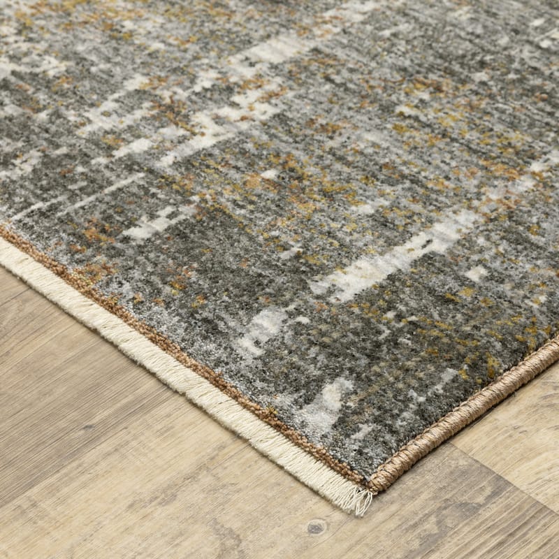 Style Haven Hendrix Distressed Etchings Abstract Grey/ Gold Fringe Edge Area Rug
