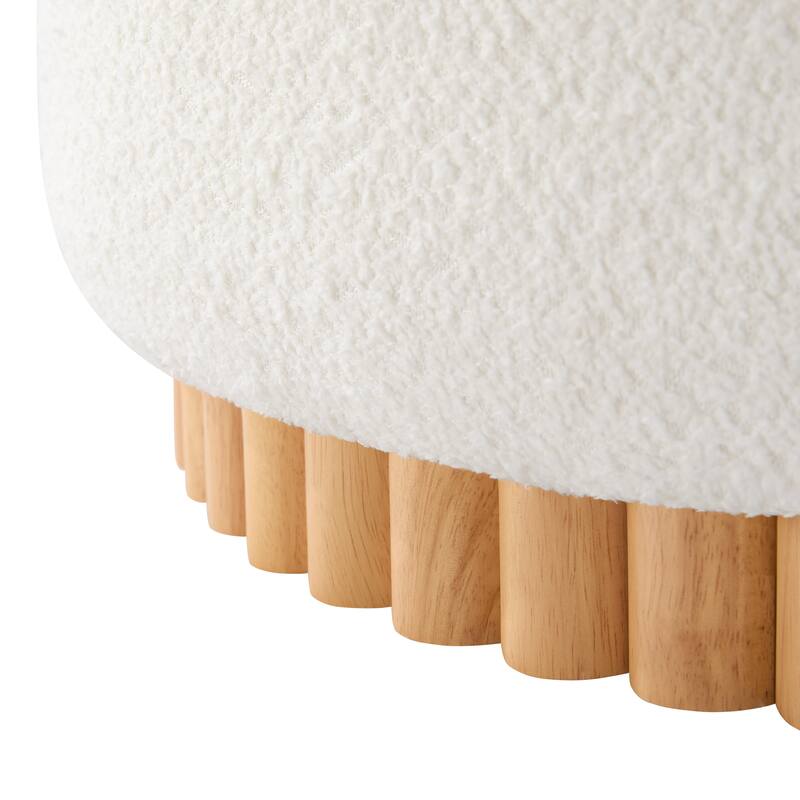 29" Round Storage Ottoman with Solid Wood Legs, Coffee Table with Reversible Lid, Boucle Fabric Footrest for Living Room