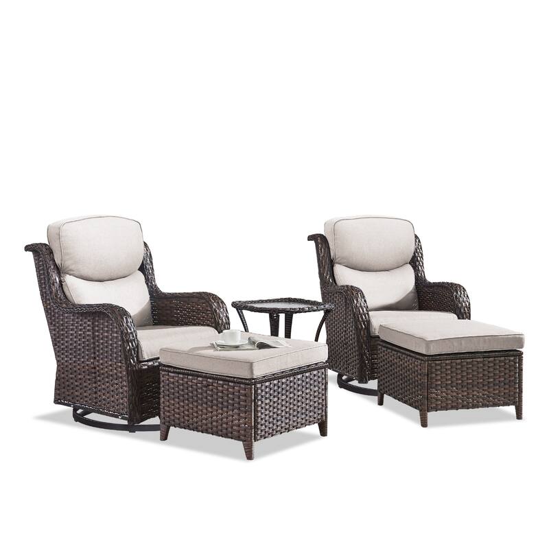 5 Pieces Outdoor Gliders Chairs Table Ottomans with 5-Inch Thick Cushions