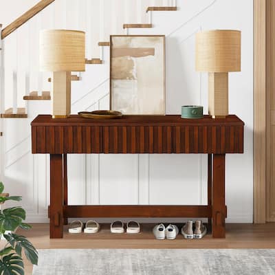 Console Table Hallway Tables with 3 Storage Drawers and Solid Wood Legs, Narrow Couch Tables Behind Sofa Entryway Table