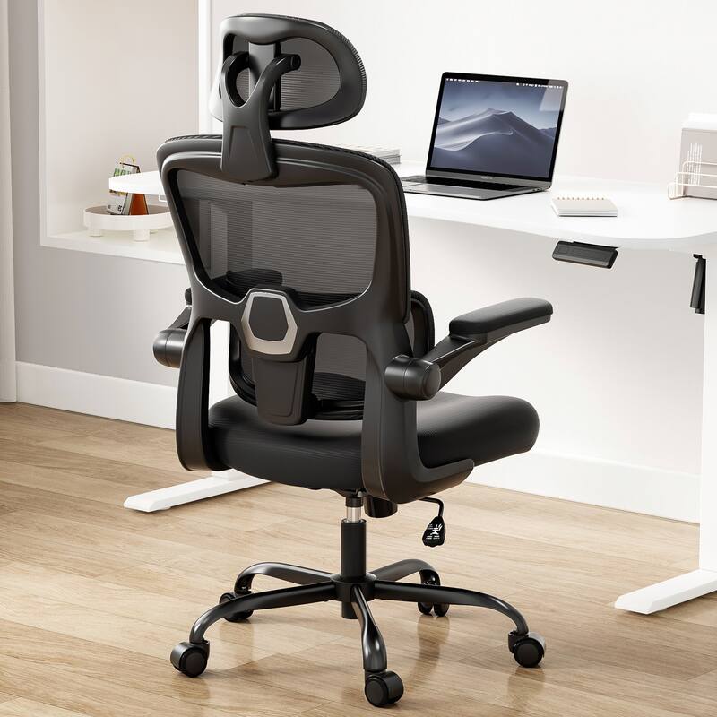 Ergonomic Office Chair, High Back Desk Chair with Flip-Up Armrest and Adjustable Lumbar Support, Computer Chair