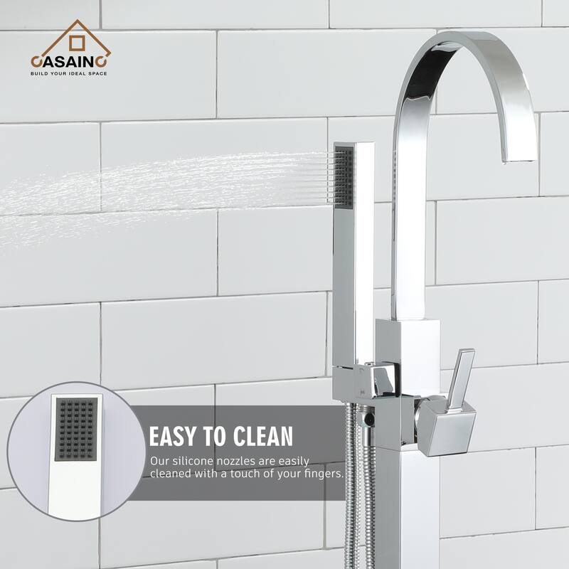 CASAINC Single-Handle Floor-Mounted Bathtub Faucet High Flow Bathroom Tub Filler with Hand Shower