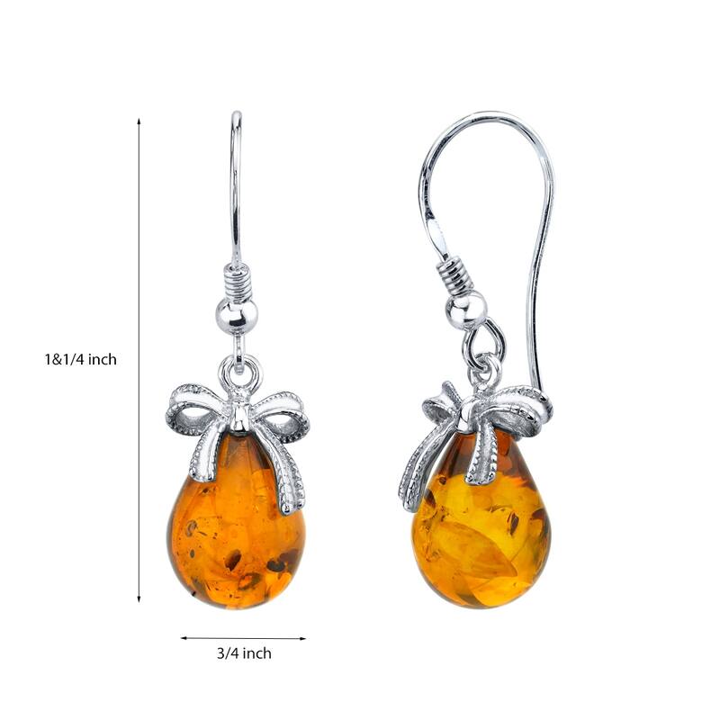 Baltic Amber Bow Drop Earrings in Sterling Silver