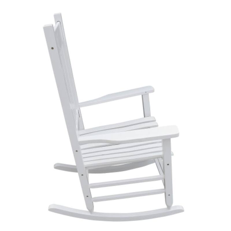 WHITE kits wooden porch rocker chair with size 26"(L) x 33.5"(W) x 46.5"(H)