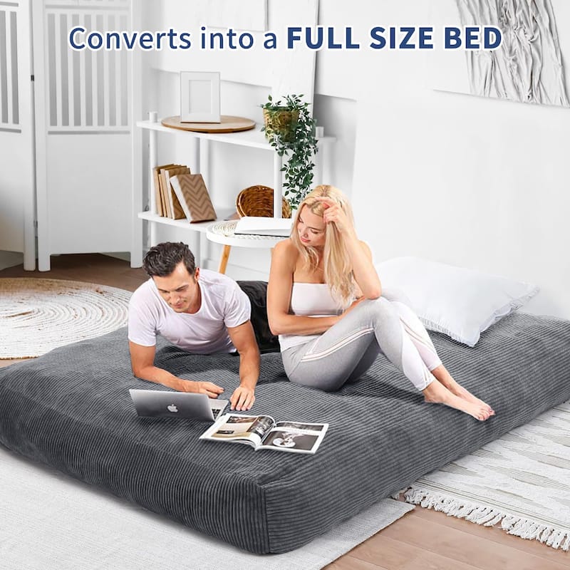 2-in-1 Convertible Bean Bag Chair Bed, Full Size Floor Mattress