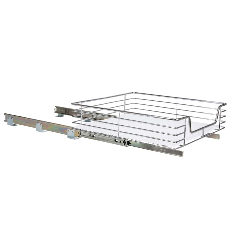 Household Essentials 1-Tier Steel Pull-Out/Slide-Out Basket Storage Organizer with Plastic Liner