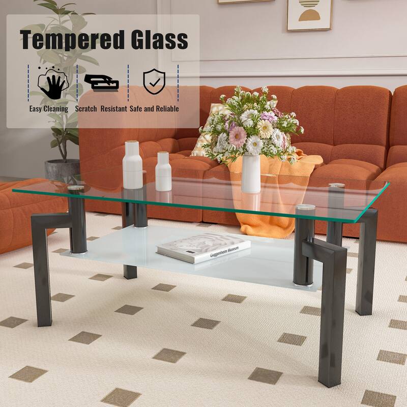 Rectangle Glass Clear Coffee Table Side Table