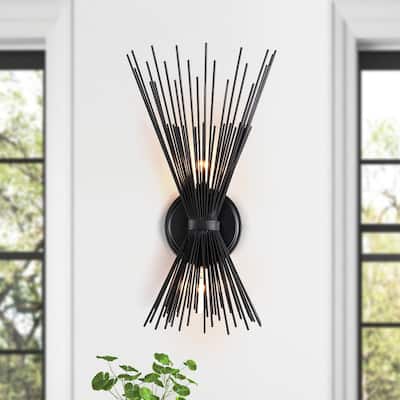 Nathan 2-Light Black Starburst Wall Sconce Light - 18"H