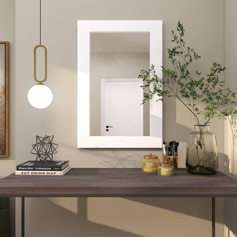 White Wooden Room Wall Mirror